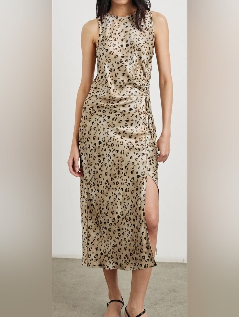 Rails Gabriella Sleeveless Ruched Satin Midi Dress